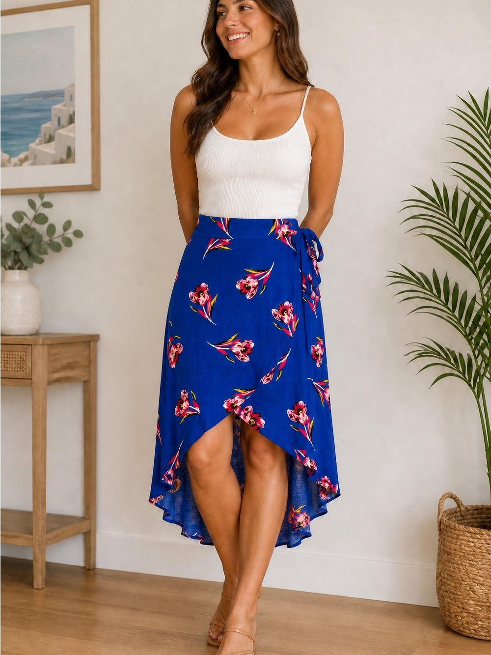 Express Blue Floral High Low‎ Skirt